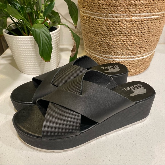 Sorel Cameron Flatform Mule Sandals Women’s 11 EUC Comfortable Open Toe Black - Picture 1 of 7